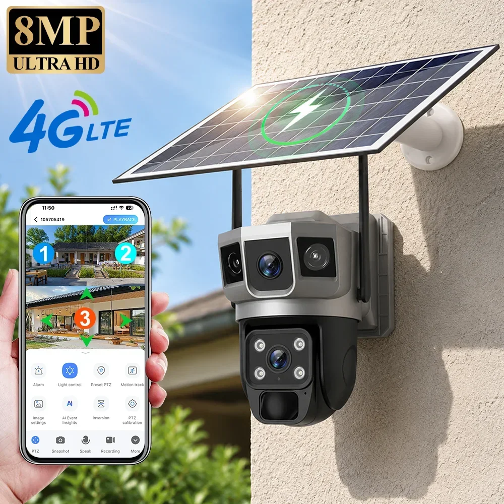 Home Security Tech - Kamera V380 4K z trzema ekranami,