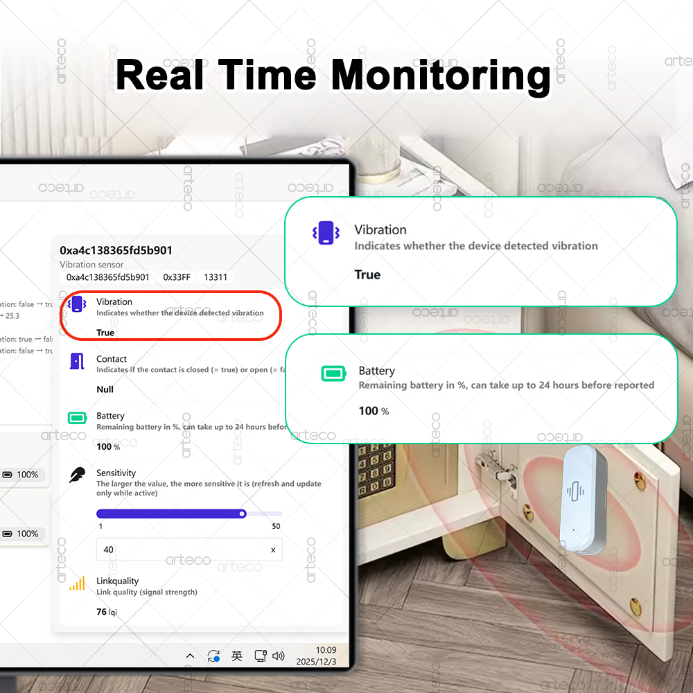 Czujnik wibracji ZigBee, monit – Home Security Monitoring recenzja i cena